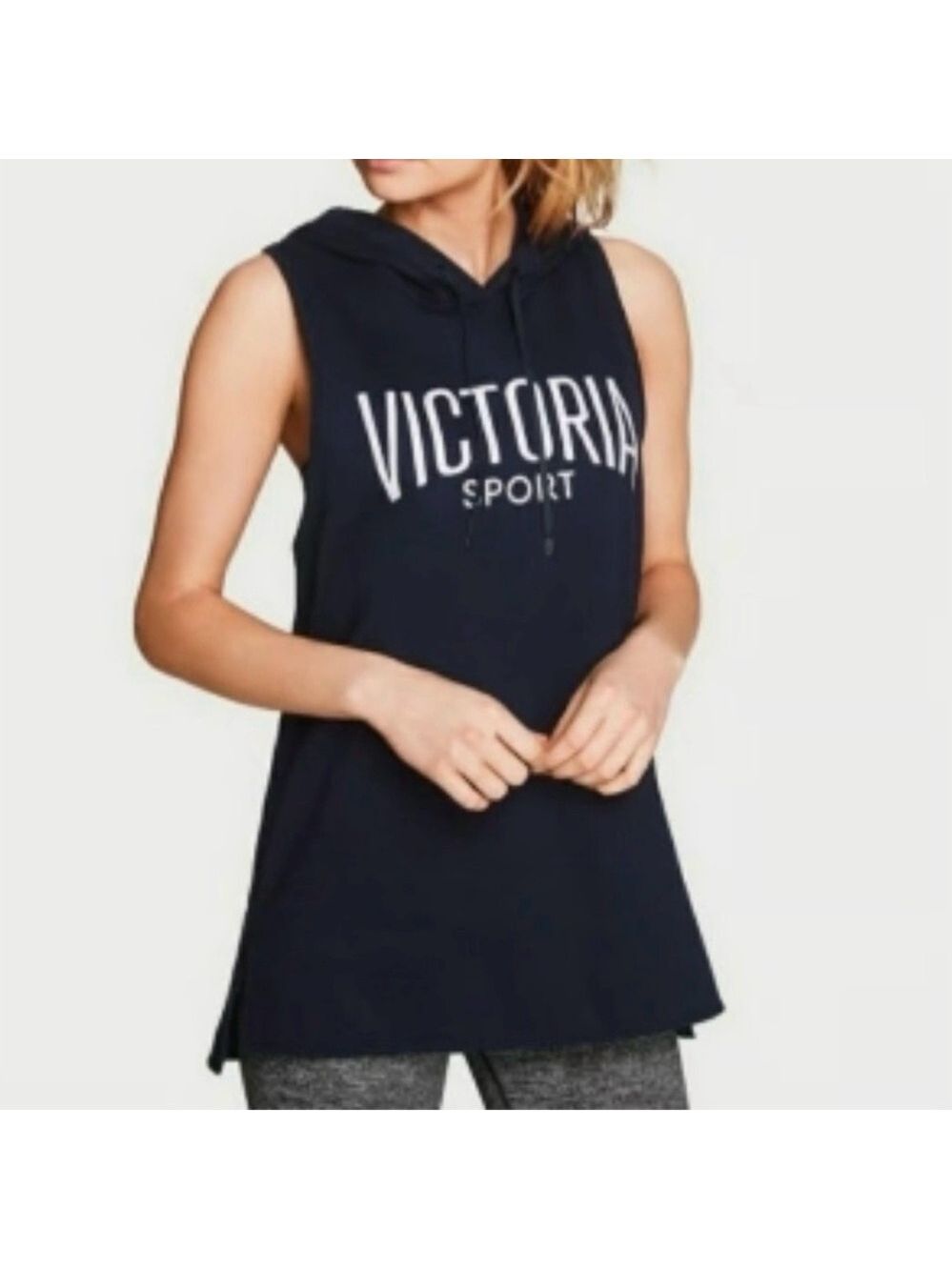 Victoria Sport Fleece Hooded Boxer Muscle Tank Women Med Gray Logo